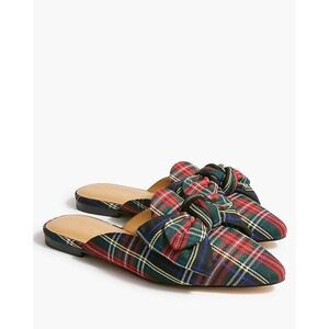 J Crew Tartan Plaid Bow Mules Flats Shoes Womens Size 7.5‎ Pointed Toe. NEW